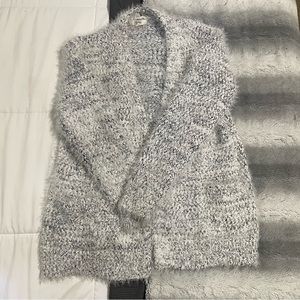 Peyton Primrose by Anthropologie Gray/White Fuzzy Textured Cardigan